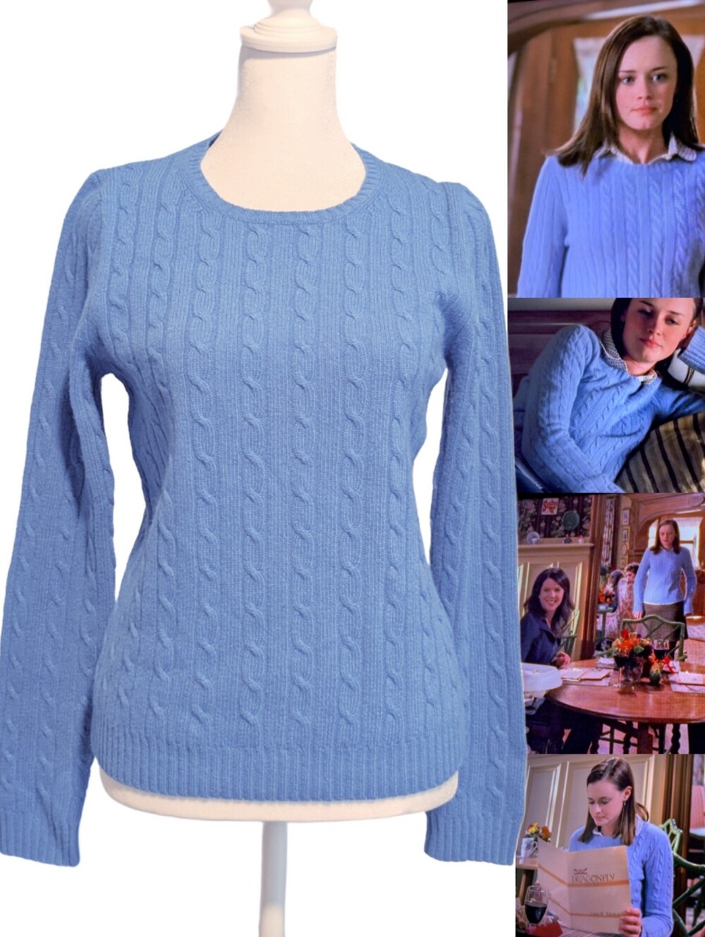 ASO Gilmore Girls Rory Sweater Cable Knit Preppy Vintage Top Cashmere Blend Blue